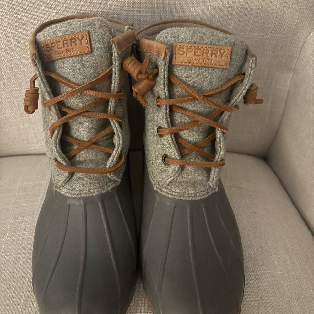Sperry Gray and Tan Lace-Up Duck Boots